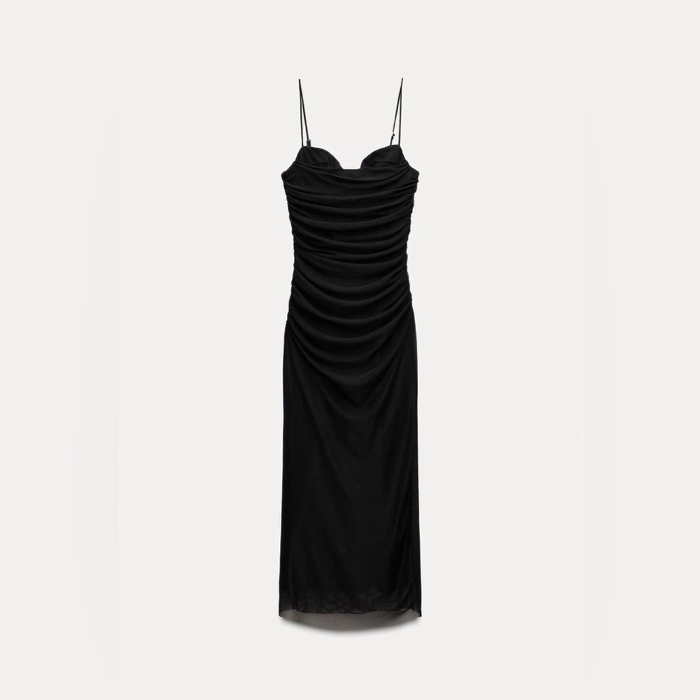 Zara Black Tulle Midi Dress Size M